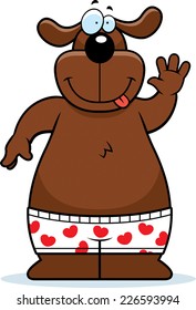 A cartoon illustration of a dog in boxer shorts.