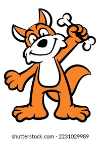 Cartoon illustration of A Dog catch a bones and showing to family. Best for mascot, logo, and sticker with pet themes