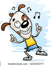 A cartoon illustration of a dog dancing.