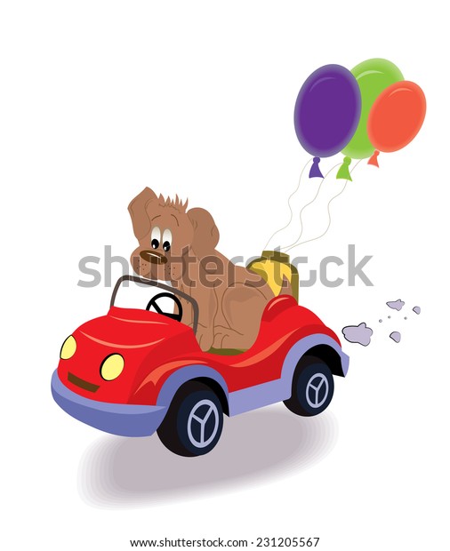 Cartoon illustration\
of a dog driving a car