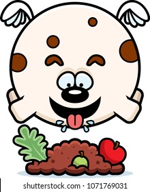 A cartoon illustration of a dog eating.