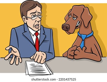 Cartoon illustration of the dog giving an interview on television