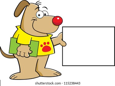 Cartoon Illustration Of A Dog Holding A Sign And A Book