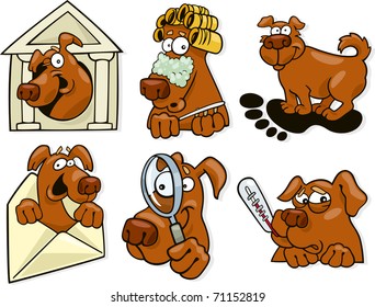 cartoon illustration of dog icons set