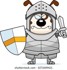 A cartoon illustration of a dog knight looking angry.