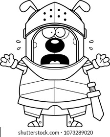 A cartoon illustration of a dog knight looking scared.