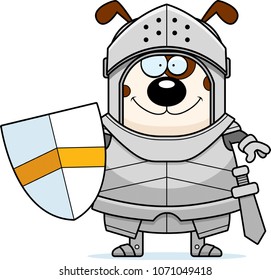 A cartoon illustration of a dog knight smiling.