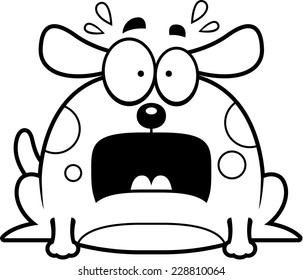 A cartoon illustration of a dog looking terrified.