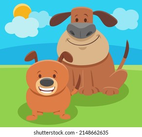 Ilustración de dibujos animados de la madre del perro personaje animal con adorable cachorro