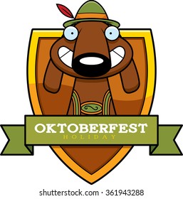 A cartoon illustration of a dog in an Oktoberfest themed graphic.