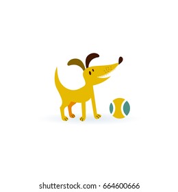 Cartoon illustration of a dog playing ball.