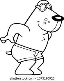 A cartoon illustration of a dog preparing to dive and swim.