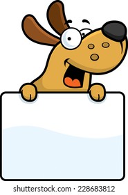 A cartoon illustration of a dog with a sign.