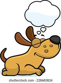 A cartoon illustration of a dog sleeping and dreaming.