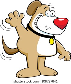 Cartoon illustration of a dog waving