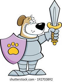 Cartoon Illustration Of A Dog Wearing A Suit Of Armor.