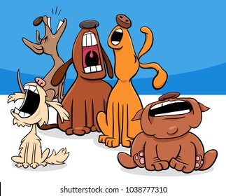 Cartoon Illustration of Dogs Animal Characters Group Barking or Howling