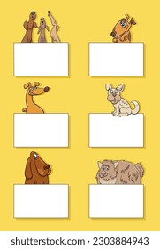 Cartoon illustration of dogs animal characters with blank cards or banners design set