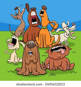 Cartoon illustration of dogs animal characters group howling or barking