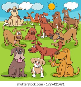 Cartoon Illustration of Dogs and Puppies Animal Characters Group