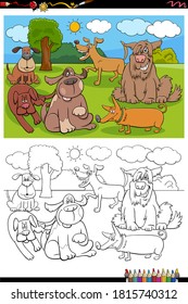 Cartoon Illustration of Dogs and Puppies Animal Characters Group Coloring Book Page