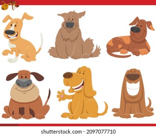 Cartoon illustration of dogs and puppies animal characters set