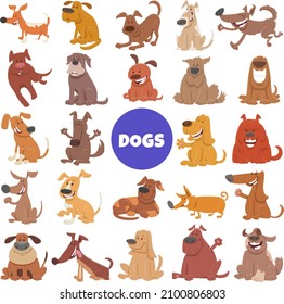 Cartoon illustration of dogs and puppies animal characters big set