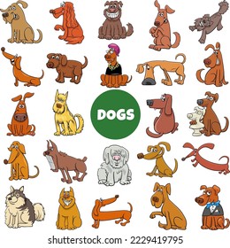 Cartoon illustration of dogs and puppies animal comic characters big set