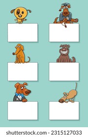 Cartoon illustration of dogs and puppies animal characters with blank cards or banners design set