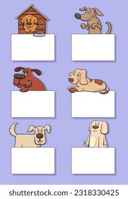 Cartoon illustration of dogs and puppies animal characters with blank cards or banners design set