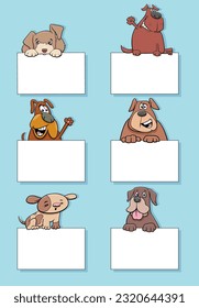 Cartoon illustration of dogs and puppies animal characters with blank cards or banners design set