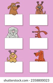 Cartoon illustration of dogs and puppies animal characters with blank cards or banners design set