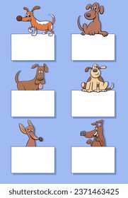 Cartoon illustration of dogs and puppies animal characters with blank cards or banners design set