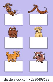 Cartoon illustration of dogs and puppies animal characters with blank cards or banners design set