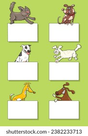 Cartoon illustration of dogs and puppies animal characters with blank cards or banners design set