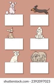 Cartoon illustration of dogs and puppies animal characters with blank cards or banners design set