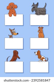 Cartoon illustration of dogs and puppies animal characters with blank cards or banners design set