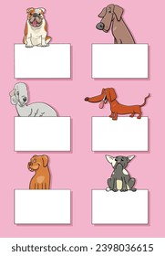 Cartoon illustration of dogs and puppies animal characters with blank cards or banners design set