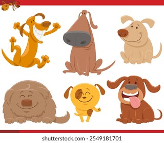 Cartoon illustration of dogs and puppies animal characters set