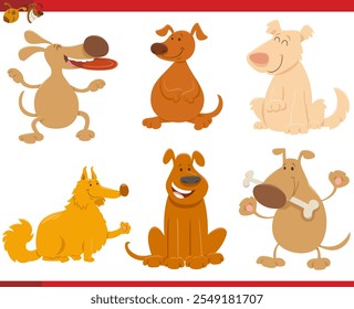 Cartoon illustration of dogs and puppies animal characters set