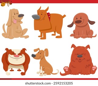 Cartoon illustration of dogs and puppies animal characters set