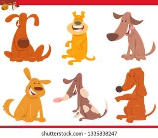 Cartoon Illustration of Dogs or Puppies Domestic Animal Characters Set