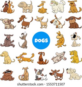 Cartoon Illustration of Dogs and Puppies Pet Animal Characters Large Set