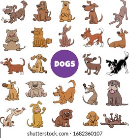 Cartoon Illustration of Dogs and Puppies Pet Animal Characters Large Set