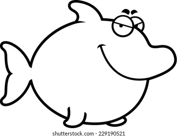 A cartoon illustration of a dolphin with a sly expression.