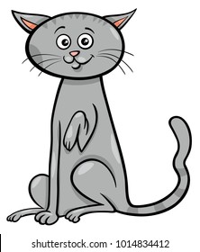 Cartoon Illustration of Domestic Gray Cat Pet Animal Character