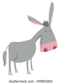 Cartoon Illustration of Donkey Farm Animal Character