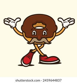 cartoon illustration of a donut mascot character happy welcome pose