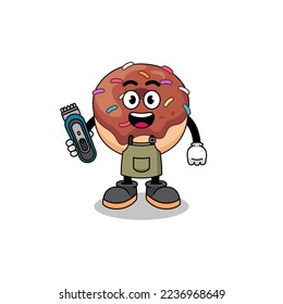 Cartoon Illustration of donuts as a barber man , character design