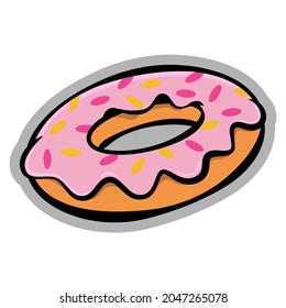 Cartoon illustration of donuts with doodles style, best for sticker, decoration, and logo of fast food restaurant